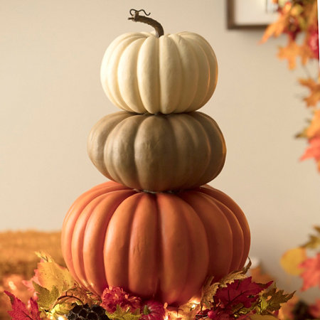 Stacked Faux Pumpkins Fall Decor